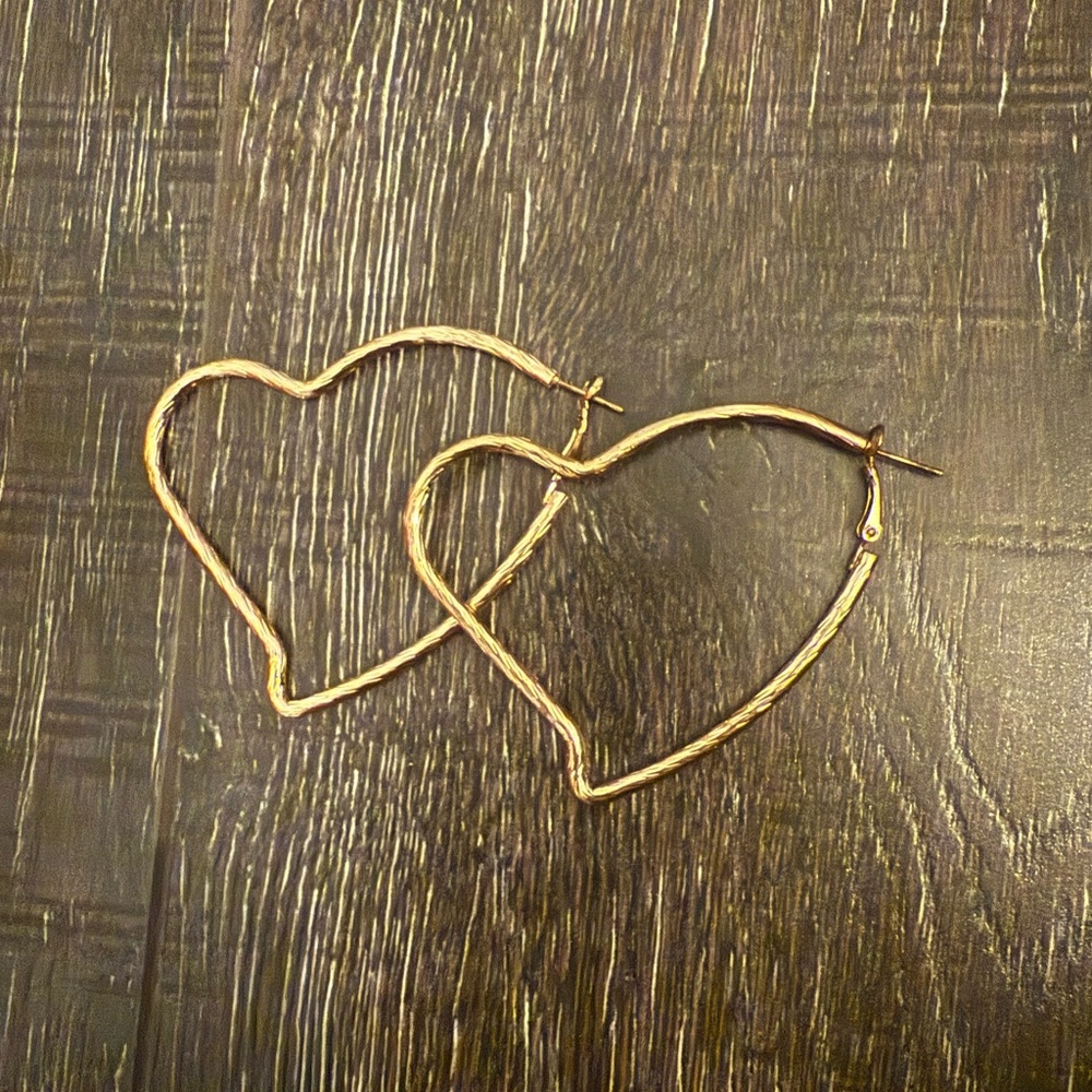 ZARA Open Heart Hoop Earrings Gold Large Statement NWOT